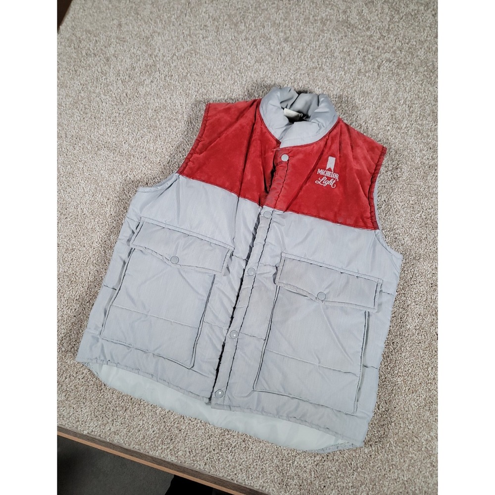 Vintage 80s Michelob Beer Vest Medium Gray Employee Pockets Full Zip USA Made